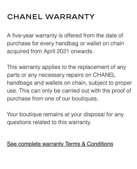 new chanel warranty.